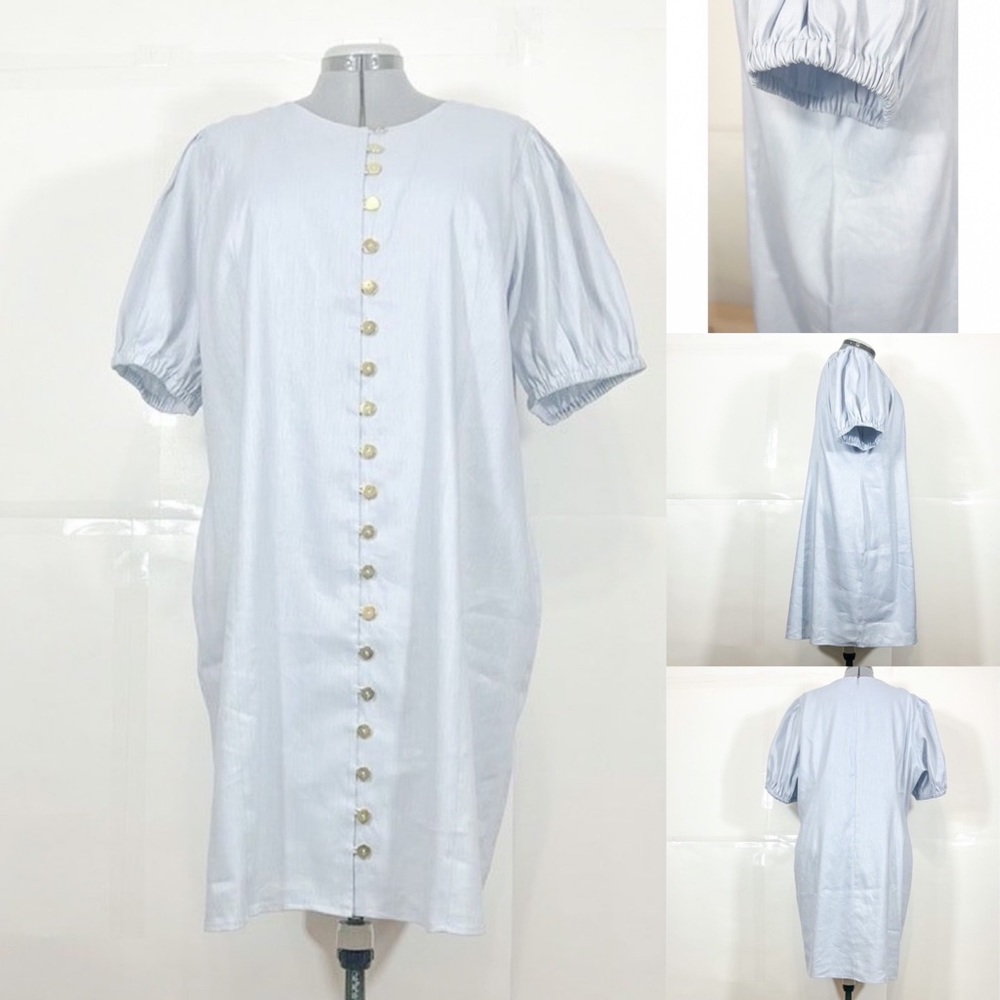 J.Crew NWT Sz 22 Shale Blue Stretch Viscose Blend Button Front Mini Dress